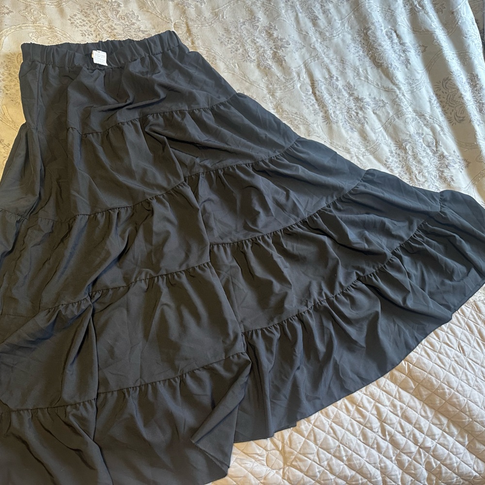 Tiered Black Maxi Skirt - Women's Flowing Ruffle Skirt
